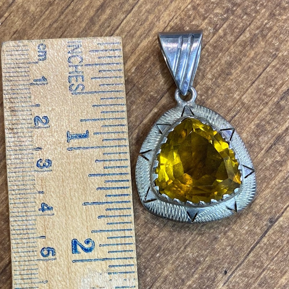 Giant Citrine Sterling Silver Necklace Enhancer Pendant Mexico 925 EUC